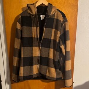 Brown Plaid Hoodie Mens Large Fleece Sherpa D/SET